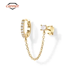 CANNER-pendientes de plata de ley 925 para mujer, Piercing de circón blanco y verde, Huggie, accesorios de joyería fina, regalo, 1 unidad