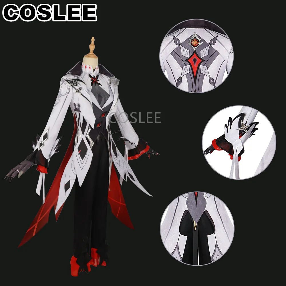 COSLEE [XS-3XL] Arlecchino Cosplay Genshin Impact The Knave Costume Game Suit Fashion Swallowtail Uniform Halloween Party Outfit