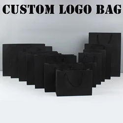 10Pcs Custom Logo Black Paper bag for jewelry package bag perfume personization paper bag for small business clothing packages