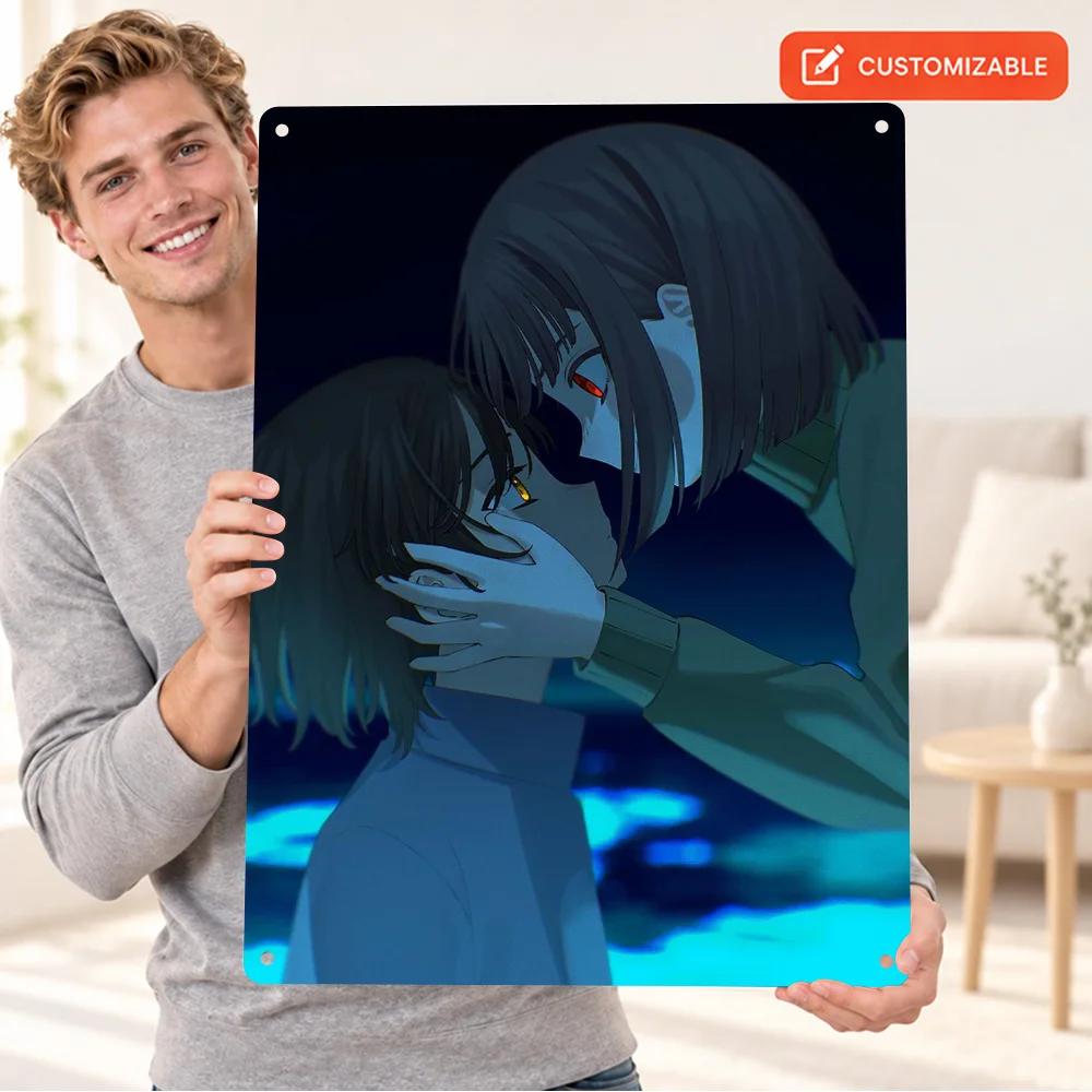 Undertale Chara And Frisk Textured Metal Poster Customized Aluminum Sign Japanese Anime Illustration Wall Art For Reading Corner