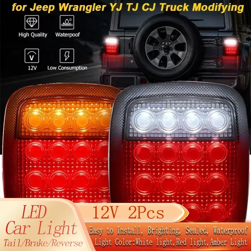 16LED Tail Light Reverse Brake Stop Driving Tail Light Red White Lights Waterproof for Jeep Wrangler YJ TJ CJ Truck