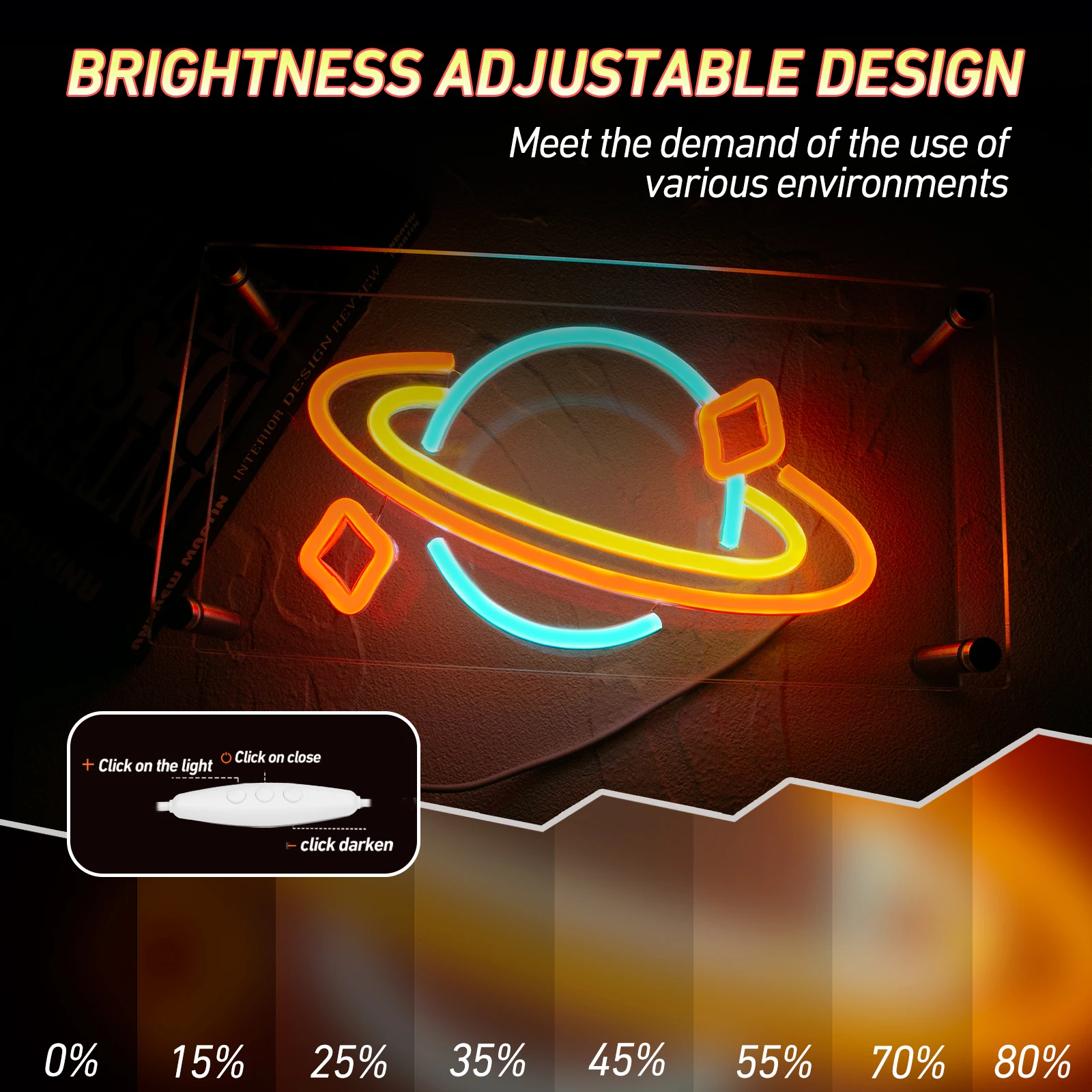 كوكب النيون ضوء جدار ديكور عكس الضوء القمر ستار LED تسجيل تضيء الاطفال فتاة غرفة نوم هدية USB بالطاقة