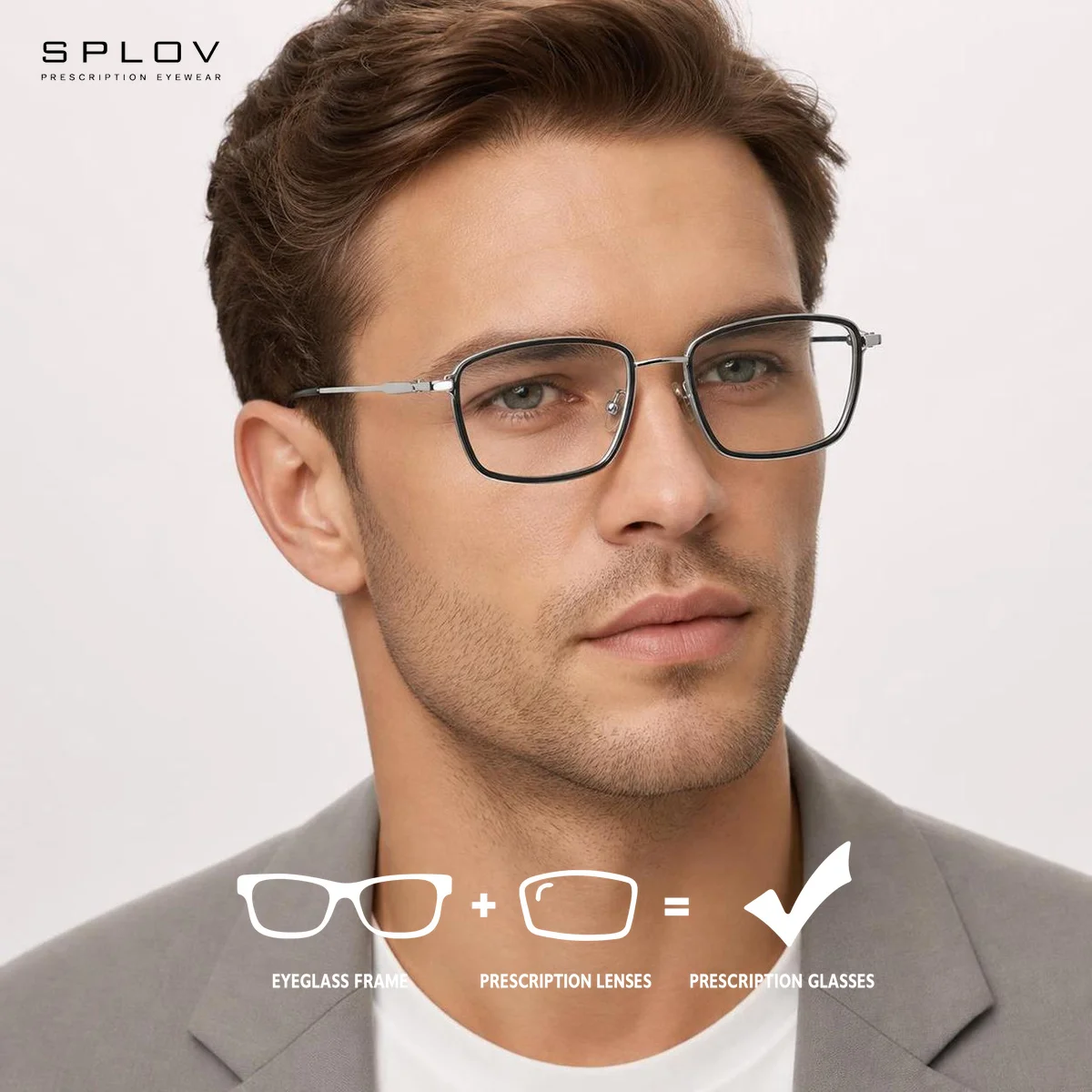 SPLOV Retro Square Metal Prescription Glasses Customized Anti Blue Light Photochromic Optical Glasses Men's Prescription Glasses