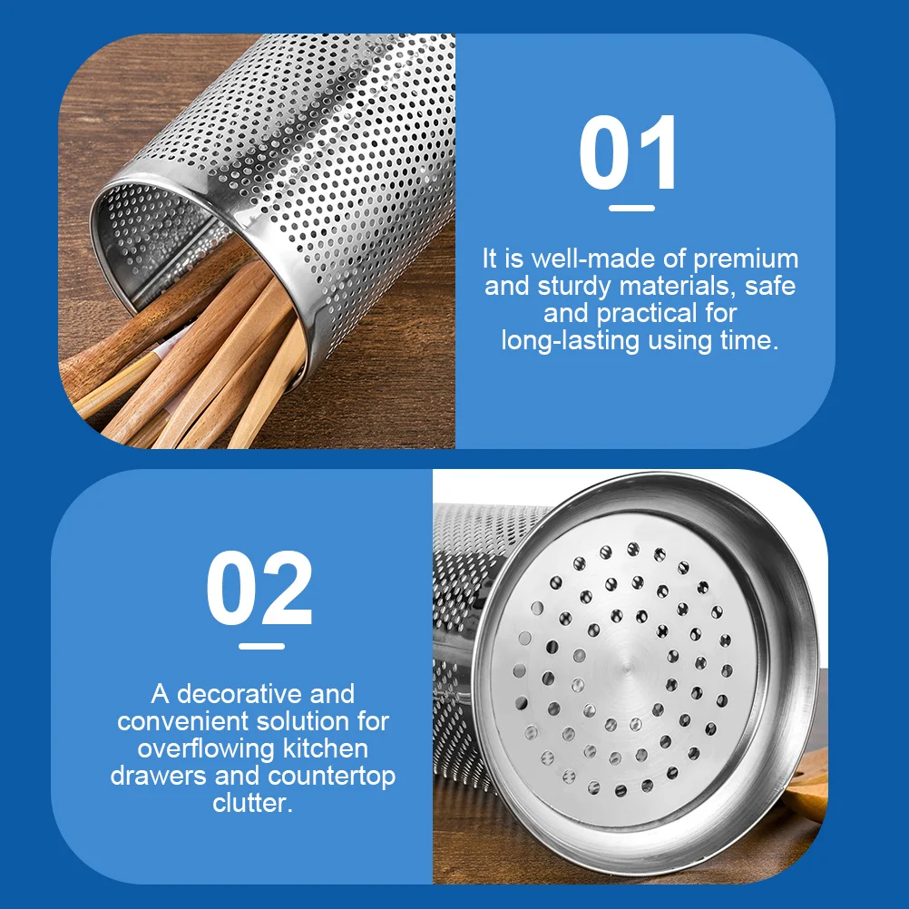 

2Pcs Utensil Holder Kitchen Organizer Premium Stainless Steel Cutlery Storage Bucket for Chopsticks Forks Spoons Countertop