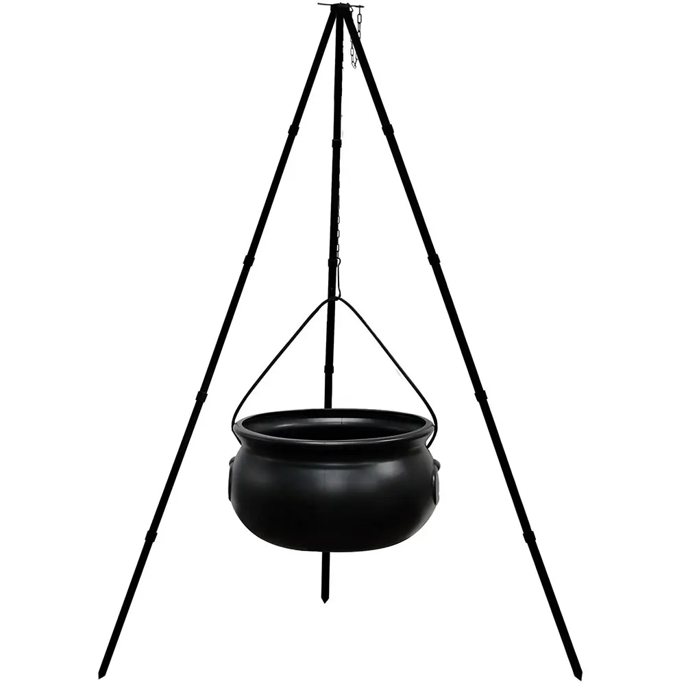 Halloween Party Decorations Large Witches Cauldron on Tripod with String Lights Black Plastic Bowl for Halloween Home Decoration