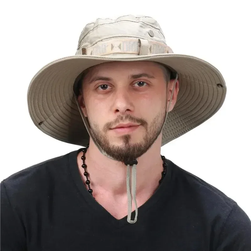 Wide Brim Bucket Hat for Men,UV Protection,Panama,Safari,Hunting,Hiking, Mesh Fisherman Hat,Beach Sunscreen Cap,Outdoor, Summer