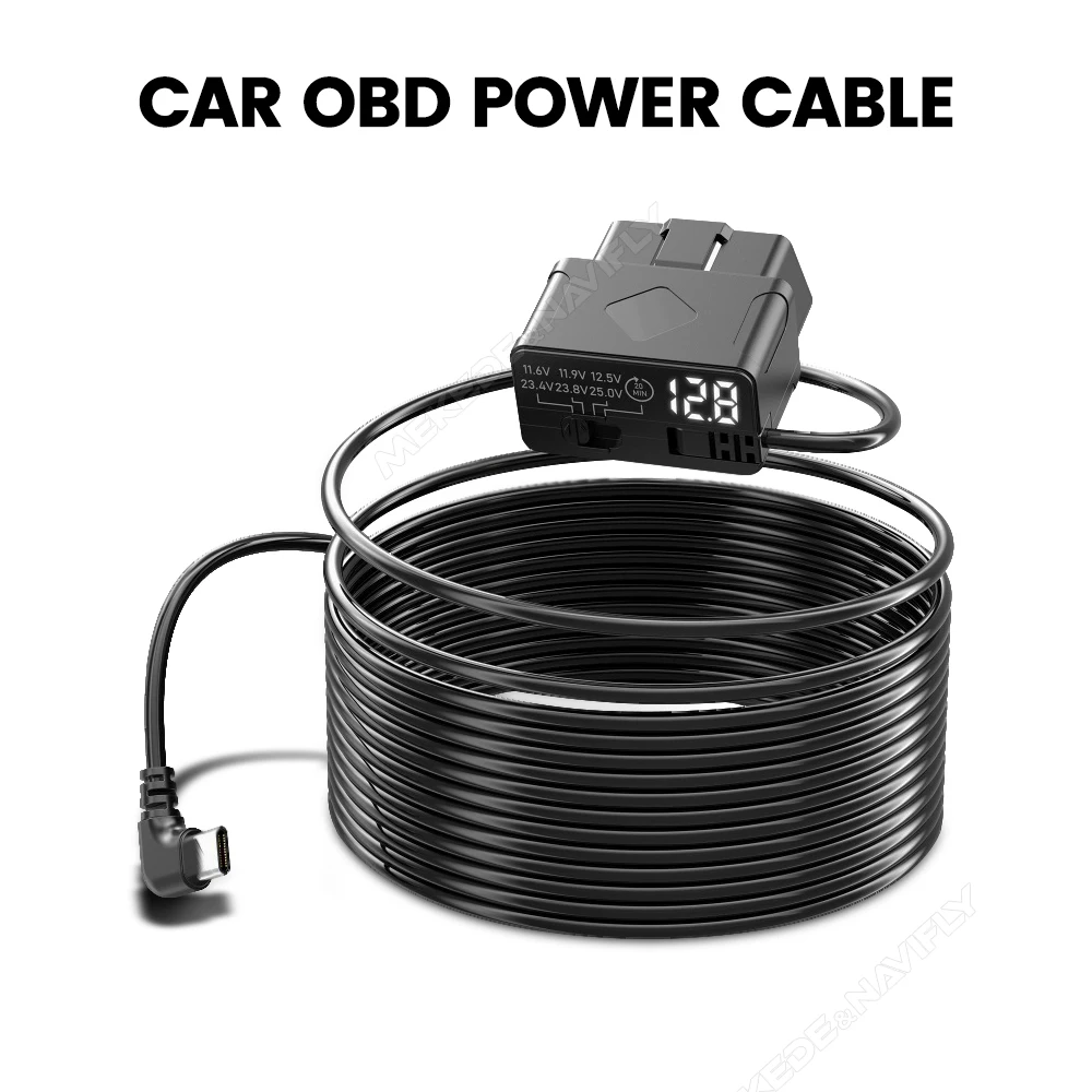 NaviFly Car OBD Power cable Type-c Parking monitoring Low Voltage Protection Support 12V/24V Car 20Min timed power outage
