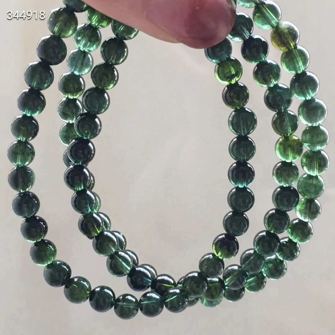 Natural Green Tourmaline Bracelet Clear Round Beads 3 Laps 5.6mm Women Men Green Tourmaline Fashion  AAAAAA