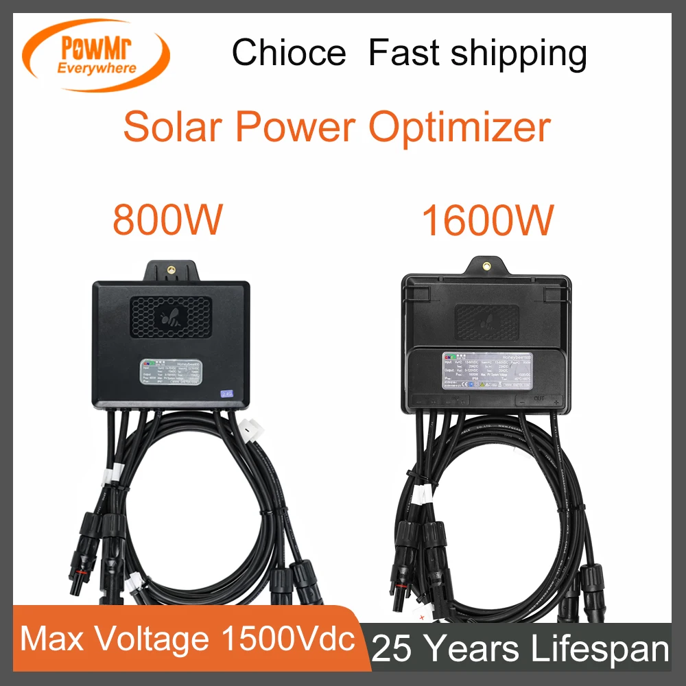 1600W 800W Dual PV Solar Power Optimizer MPPT Compatible with Third Party Inverter Max System Voltage 1500Vdc 25 Years Lifespan