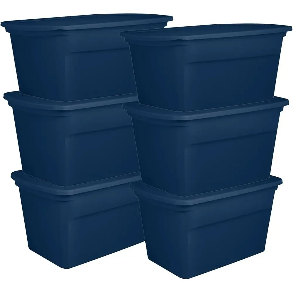 

Plastic Storage Bins with Snap Lids, 30 Gallon, Marine Blue - Stackable Home Organizers with In-Molded Handles for Bedroom, Gara