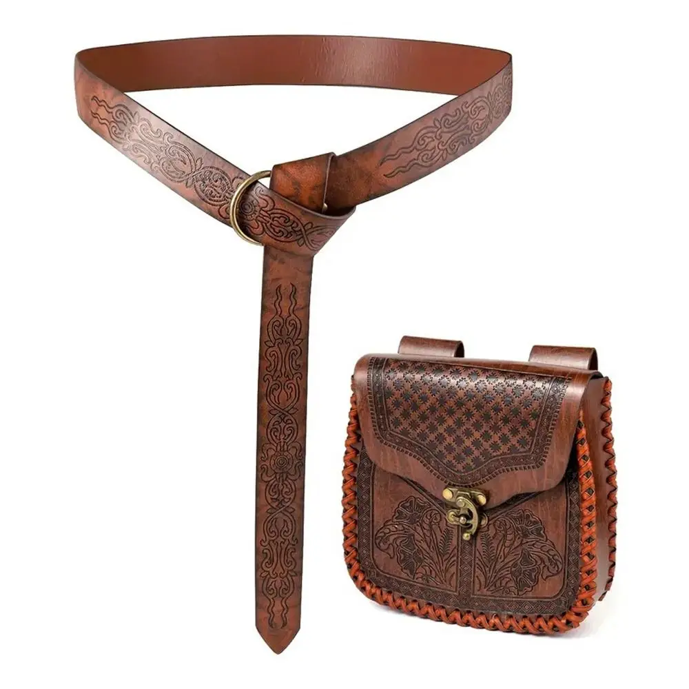 Hochwertige Retro-Gürteltasche aus Leder im Wikinger-Stil, Festival-Zubehör, Hüfttasche, mittelalterliches Design, Gürteltasche, Halloween-Kostüm