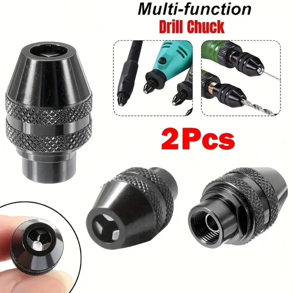 2-Piece Set of Three-Jaw Drill Chucks for Rotary Tools and Electric Grinders, Metal Construction Suitable for Multi-Purpose Tool Accessories for Wood, Metal, Plastic, and Composite Materials, Durable