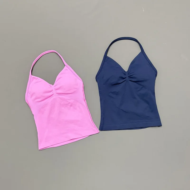 HISTELLO Halter Yoga Tank Top Women Sexy Strappy Backless Slim Fit Padded Breathable Gym Fitness Running Workout Sports Tops image 6