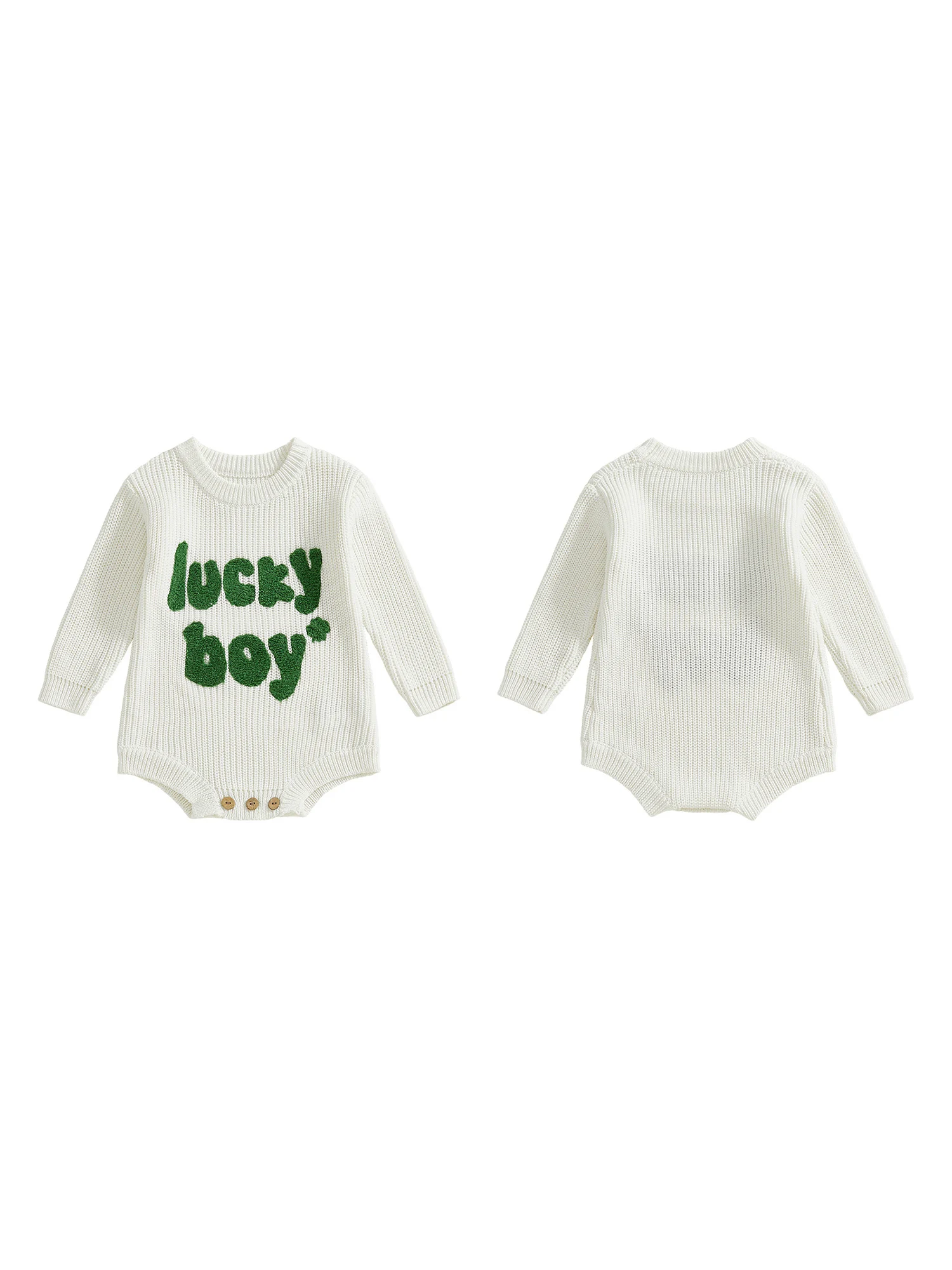 

Infant Boy Knitted Jumpsuit Embroidered Long Sleeve Crew Neck Sweater with Letter Detail for Everyday Wear in Autumn