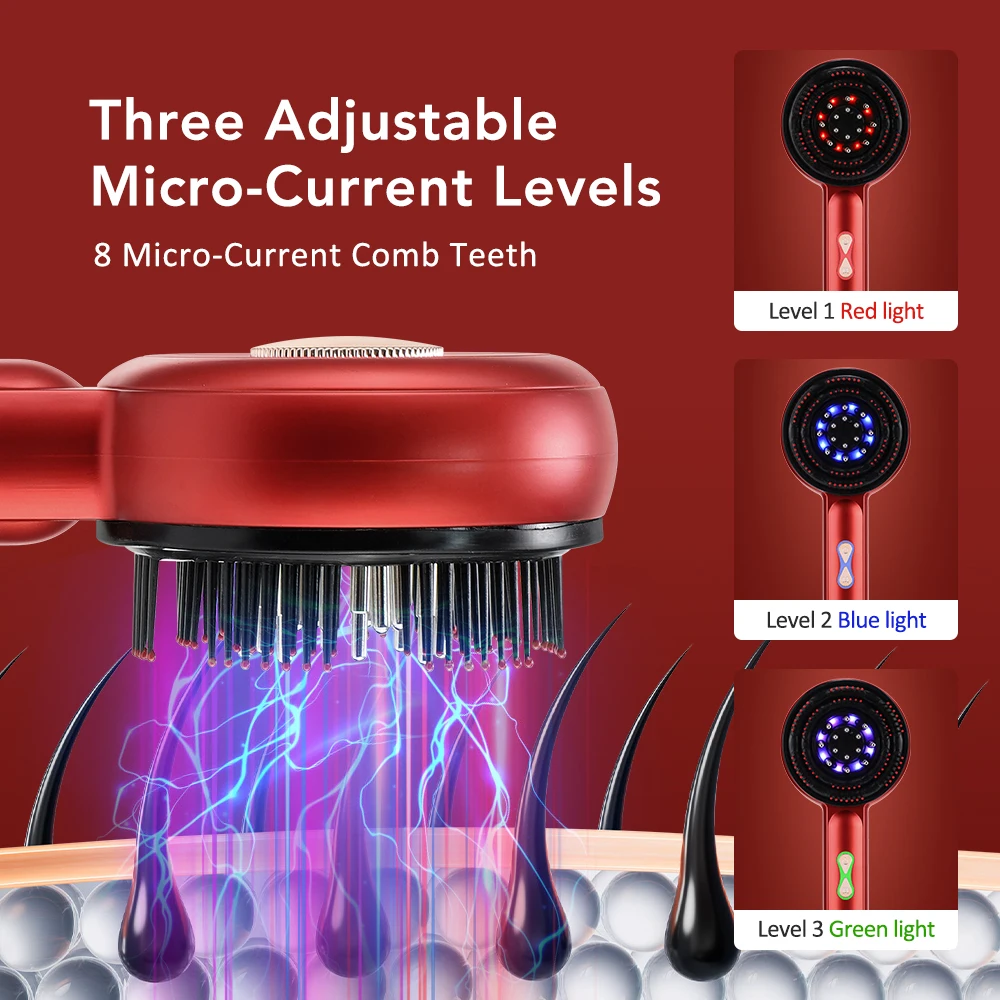 Electric Micro-current Massage Comb 660nm Red Light Hair Care Comb Kneading Relax Head Scalp Massager Blood Circulation JJ3165