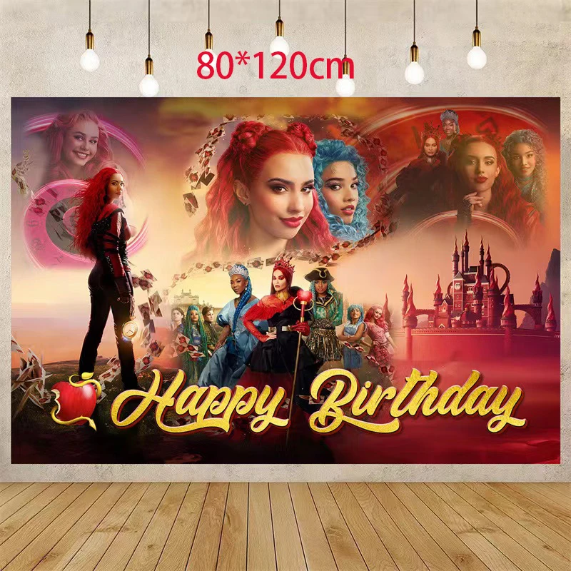 Disney Descendants The Rise of Red Birthday Party Decoration Balloon Banner Backdrop Cake Topper Descendants Birthday Supplies