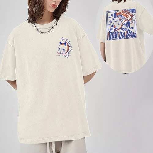 Imagen 2 del producto Camisetas lavadas con estampado de gato Turbo de Anime Dandadan para hombres y mujeres, camisetas divertidas de Manga de gato Turbo, camiseta lavada Vintage de algodón
