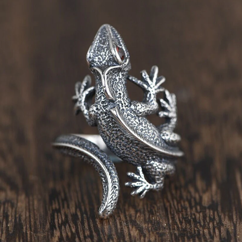 FOXANRY خمر اليدوية الحيوان خواتم للنساء الأزواج INS الموضة الإبداعية الأحمر العينين السحلية الدائري حفلة عيد ميلاد مجوهرات هدايا