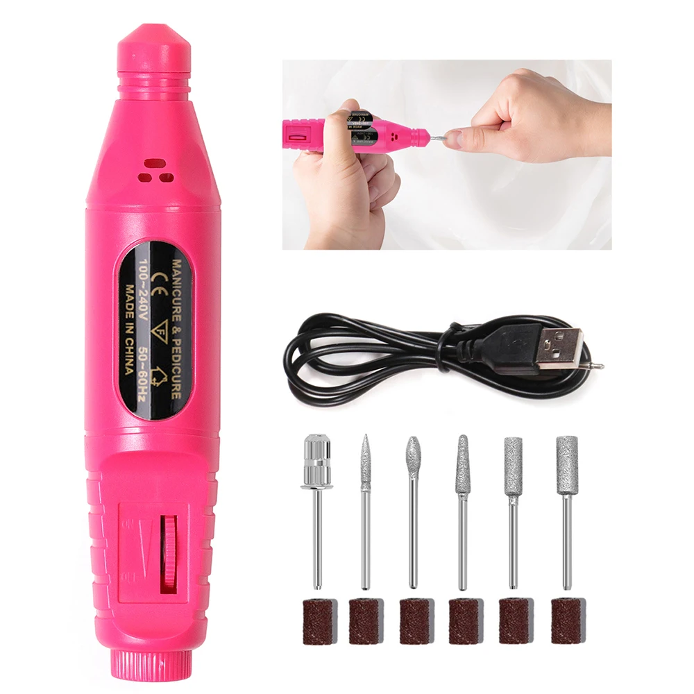 LULAA Mini USB Electric Nail Sander Drill 6 In 1 Nail Polishing Machine For Manicure Professional Strong Nail Polishing Tool