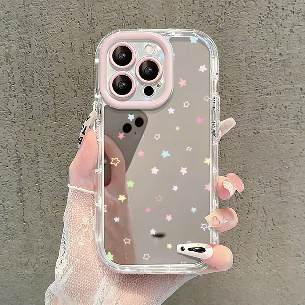 Einfache Stern-Polka-Dots Air-Cushion-Spiegel-Handyhülle für iPhone 17 15 14 16 Pro Max 13 12 11 Pro XR XS 7 8 Plus 17Air Girl Cover – Detail 14