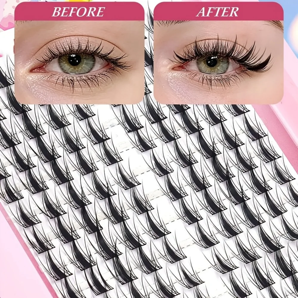 1 Box of 100PCS Cartoon Cat Ear Design False Eyelashes, Natural Fluffy Feeling, Cat Eye Makeup Effect, Pointed Wheat Ear False E