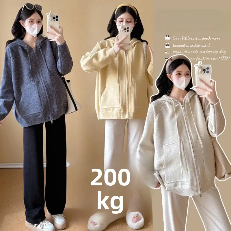 plus-size-maternity-sweater-hooded-open-cardigan-outerwear-loose-slimming-thickened-autumn-winter-clothes-for-pregnant-women