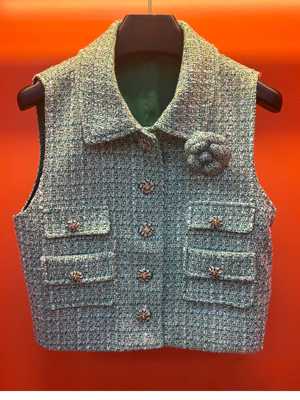 

Peoq Brand Street Sle Vest ket Knitwear Svel Collar Mid-Length Pure Color Autumn Collection Faion Ladies Vest