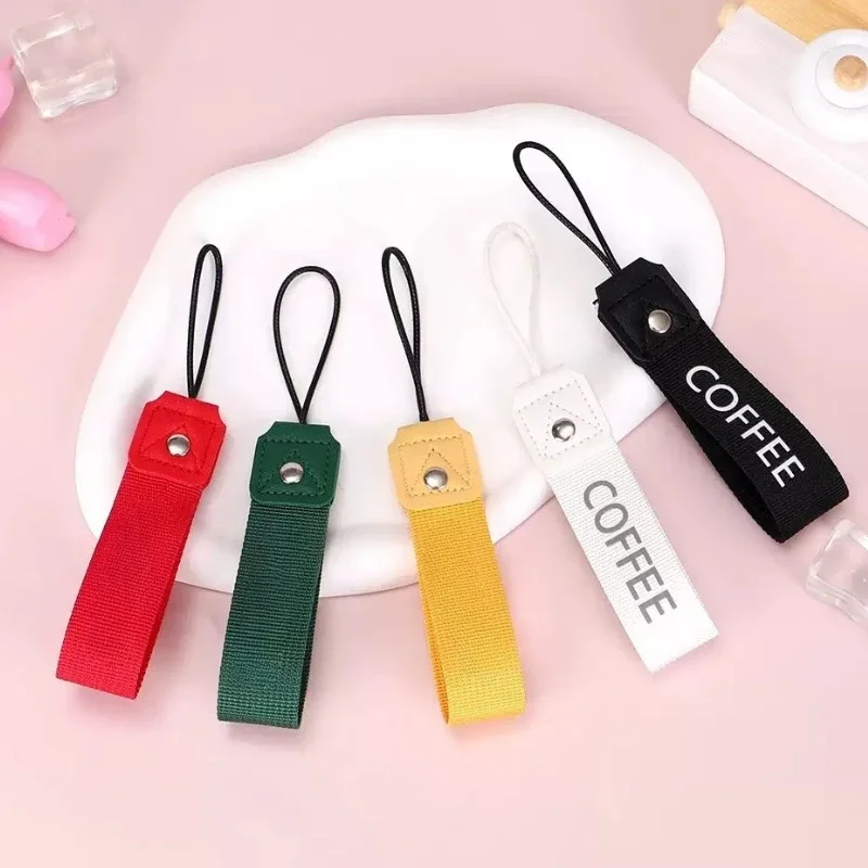 Personalized Name Coffee Water Cup Hanging Strap Webbing Keychain Custom Logo Ribbon Rope Keyring Print Number Braid Key Chain