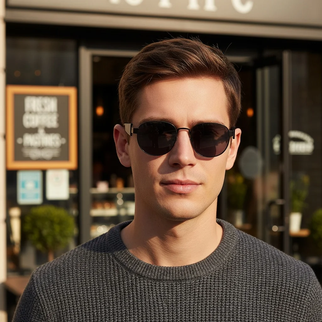 نظارات شمسية بيضاوية كلاسيكية جديدة - نظارات شمسية عصرية بإطار دائري صغير أسود لكل من الرجال والنساء 2424 #3