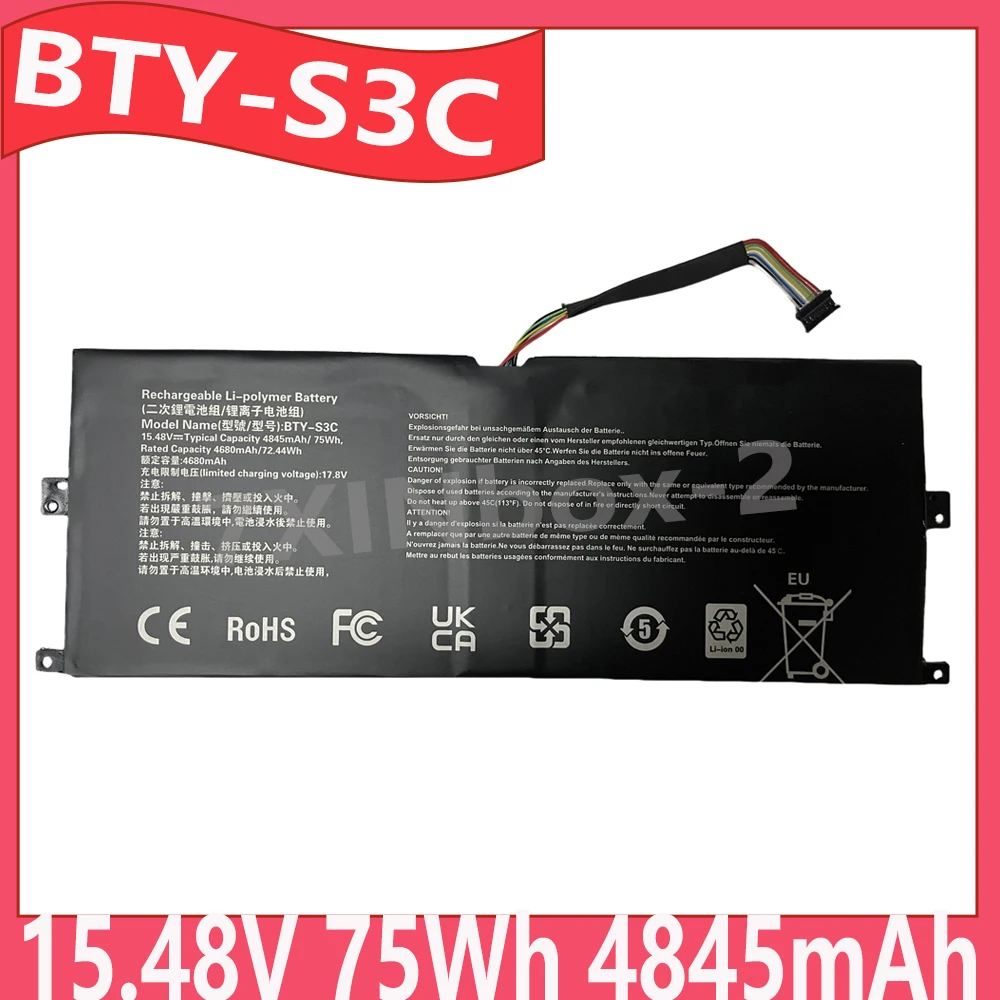 BTY-S3C 15.48V 75Wh 4845mAh Laptop Battery For MSI PRESTIGE 13 AI EVO A1MG-007FR 010AU 070PL A12M-012AU A13M-029AU