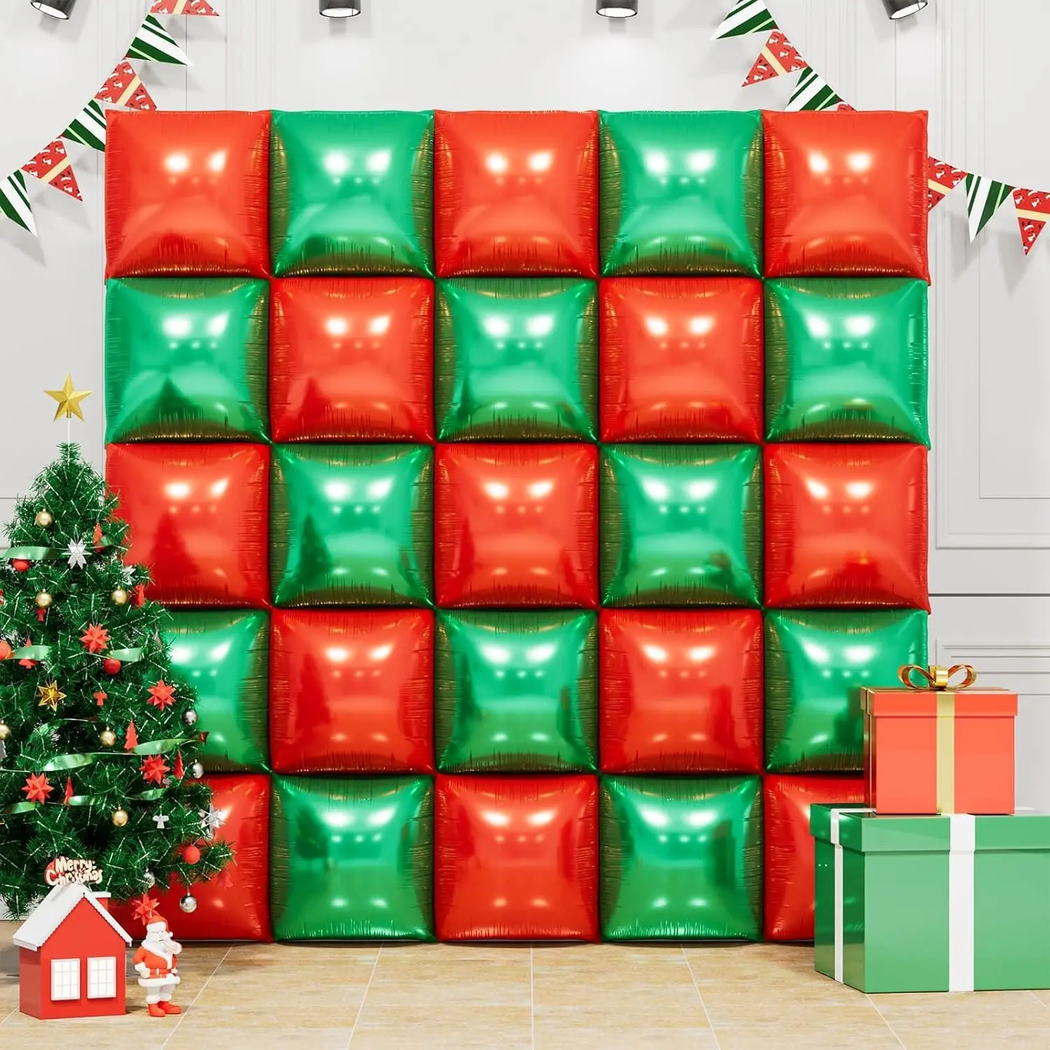 25pc red green two tone large square aluminum film balloon birthday Christmas New Year wedding party background decoration