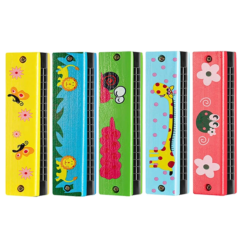 2/3 قطعة آلة موسيقية هارمونيكا خشبية اللعب 16 حفرة الكرتون الحيوانات رسمت نفس اللون مزيج مجموعة للمبتدئين TMZ #2