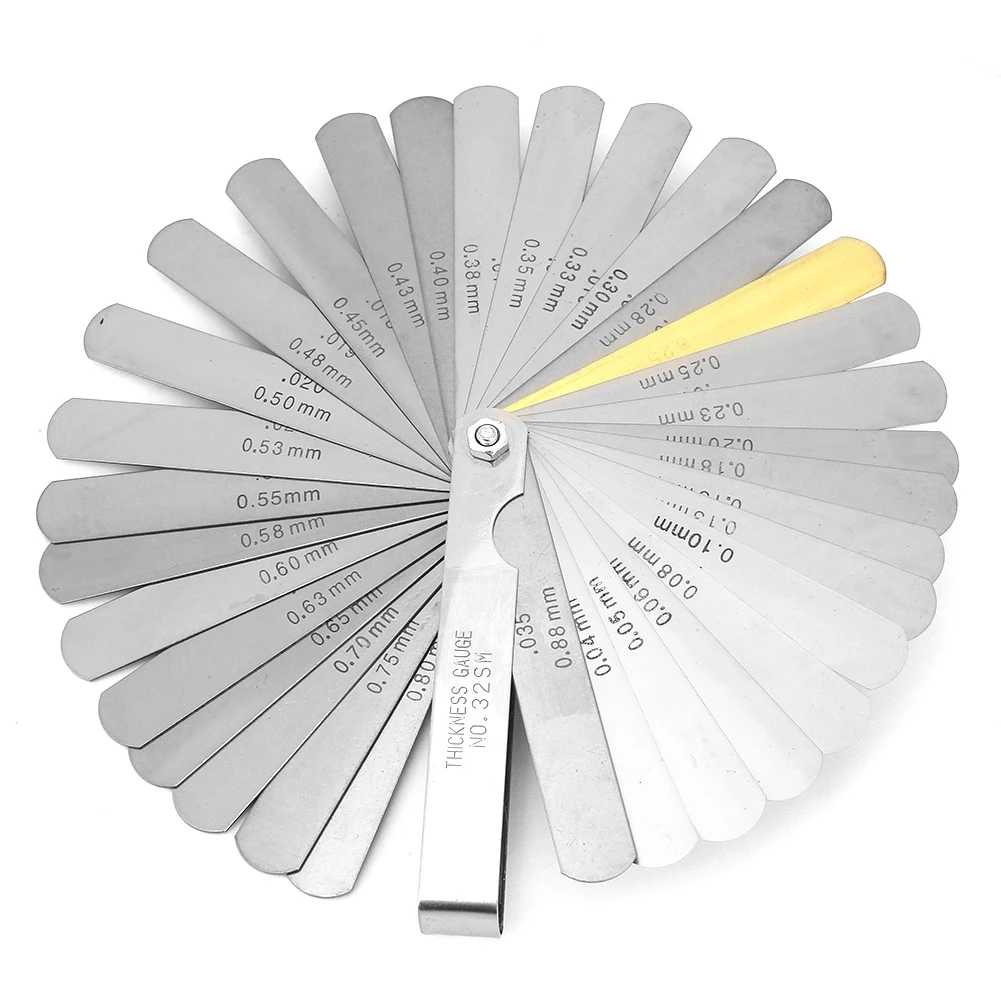 D5 Metric 32 Blades Feeler Gauge Distance Meter 0.04-0.88mm Thickness Stainless Steel Gap Measurement Tool Hand Kids Toy Ruler