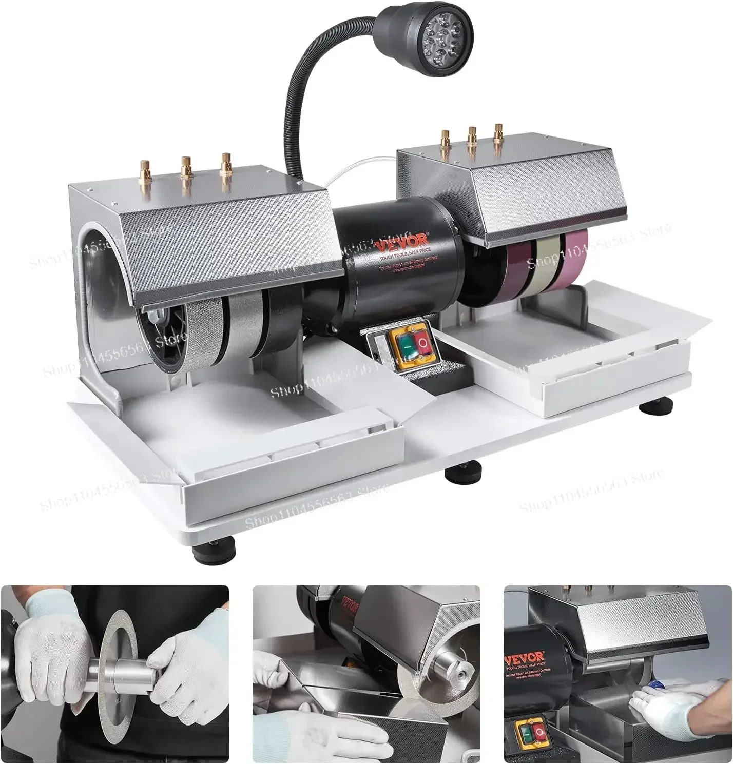 6 Inch 1/4HP 1800rpm Gem Faceting Machine with Lamp Water Pump for Lapidary Polishing Grinding