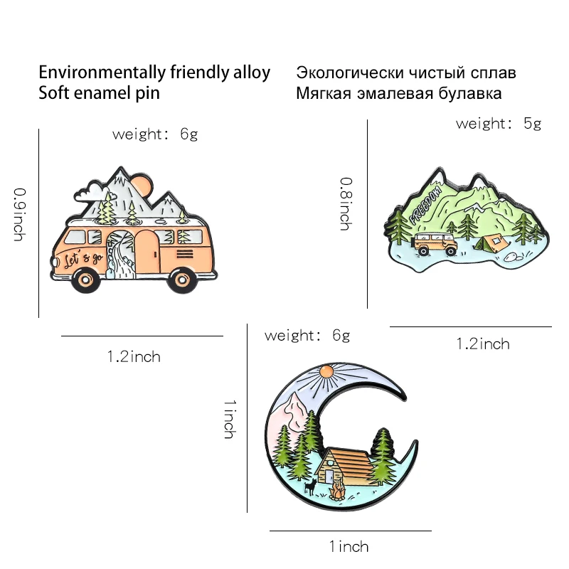 الذهاب التخييم المينا دبابيس الجبل القمر خيمة بيت متنقل دبابيس قميص التلبيب شارة في الهواء الطلق مجوهرات هدية للأطفال الأصدقاء بالجملة #6