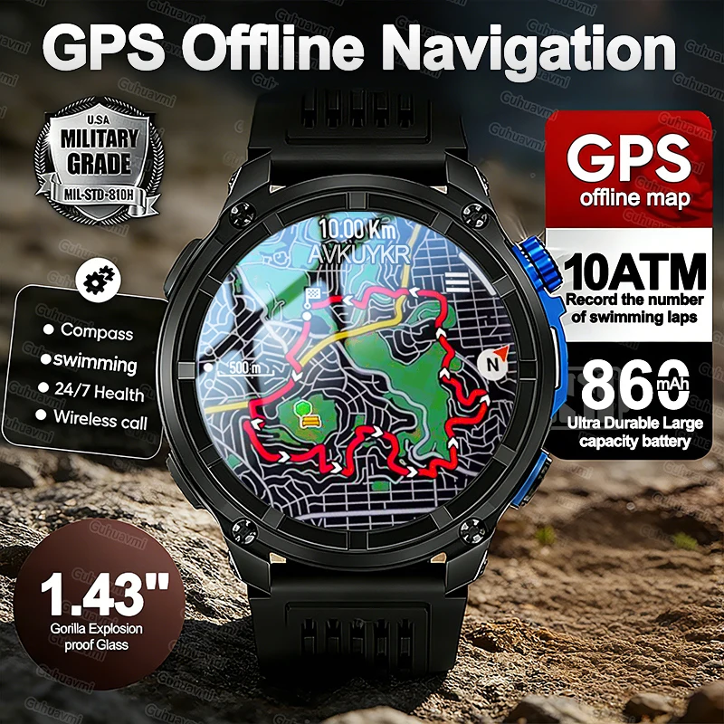 

Новые смарт-часы 2026 года с GPS, офлайн-картами, 4 ГБ памяти, видеоплеером, компасом, водонепроницаемостью 10ATM, для плавания, для мужчин, для спорта и фитнеса, с функцией отслеживания активности