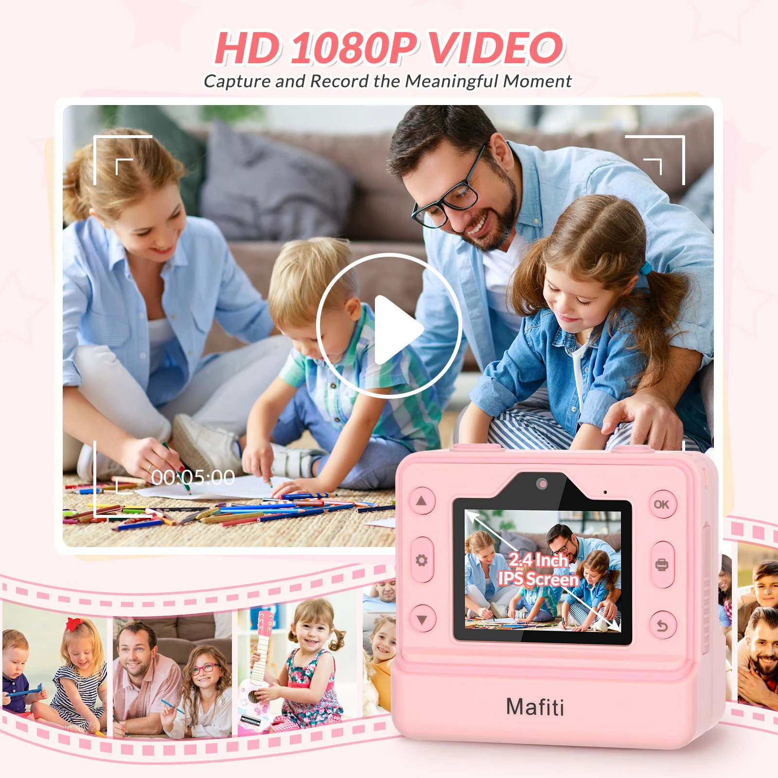 Kids Camera Instant Print, 48MP Digital Camera Selfie 1080P Video Toys Gifts for Girls Boys Aged 3-12 for Christmas/Birthday