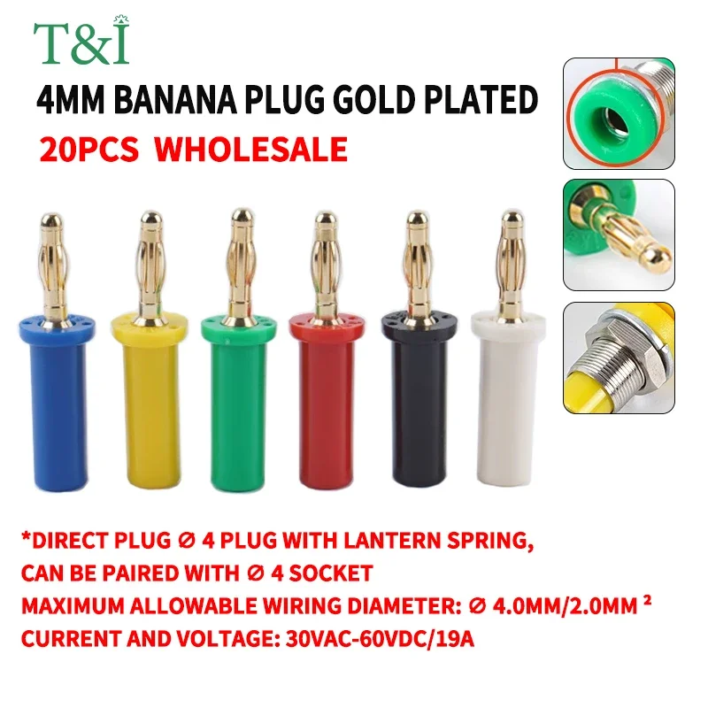 20Pcs Copper Banana Plug 4mm High Current High Voltage Resistance Plug Welding Integrated Banana Head Connector Binding Post