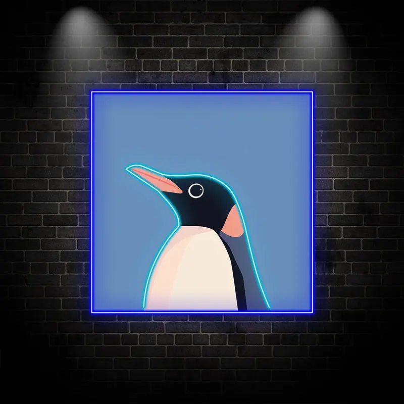 Toysign Blue Penguin Neon Light Wall Art – Aesthetic LED Penguin Decor for Kids Rooms or Offices, Fun and Stylish Glow for Gift