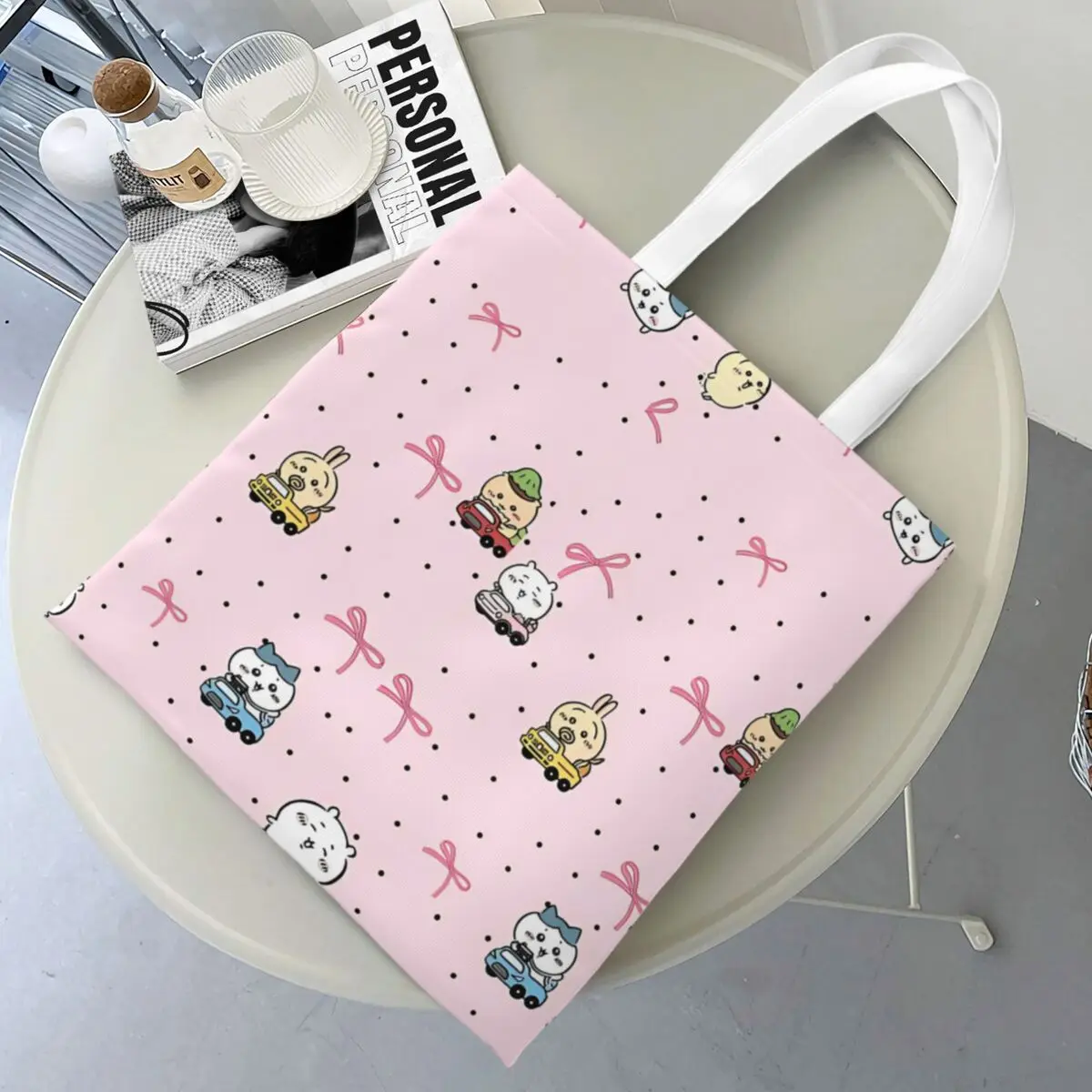 Cute Chiikawa Kawaii Cartoon Canvas Tote Handbag Grocery Bags Large Capacity Shopping Bags for Unisex