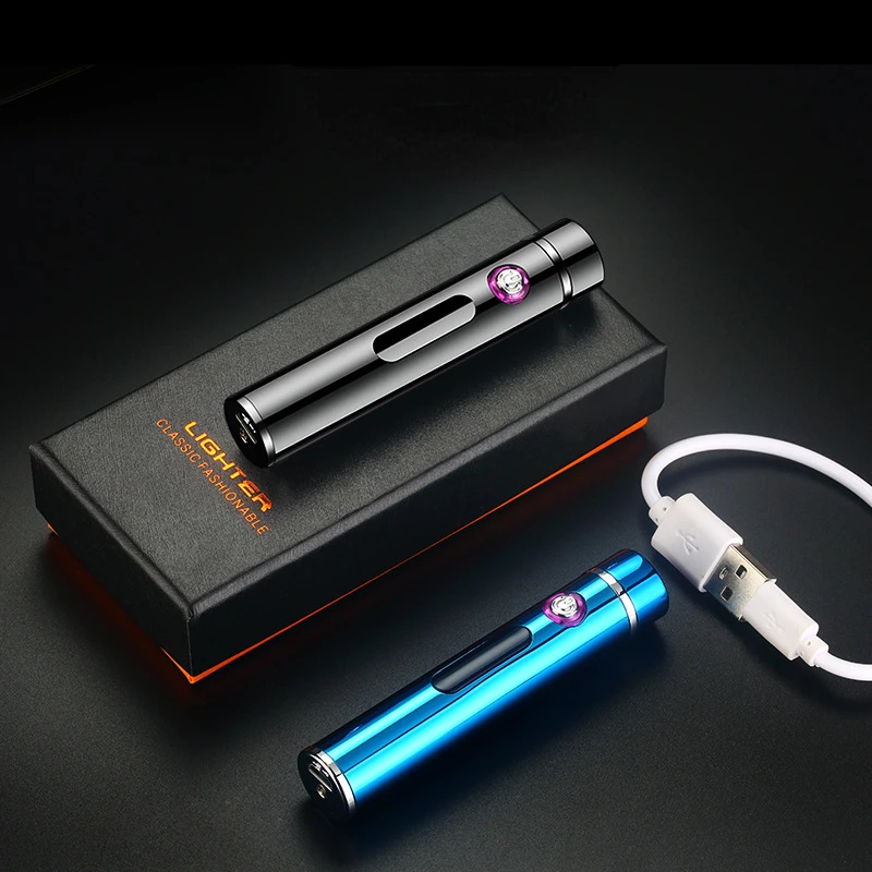 New Cylindrical USB Rechargeable Lighter Portable Metal Dual Arc Plasma Cigarette Lighter Gift Men Cigarette Accessories