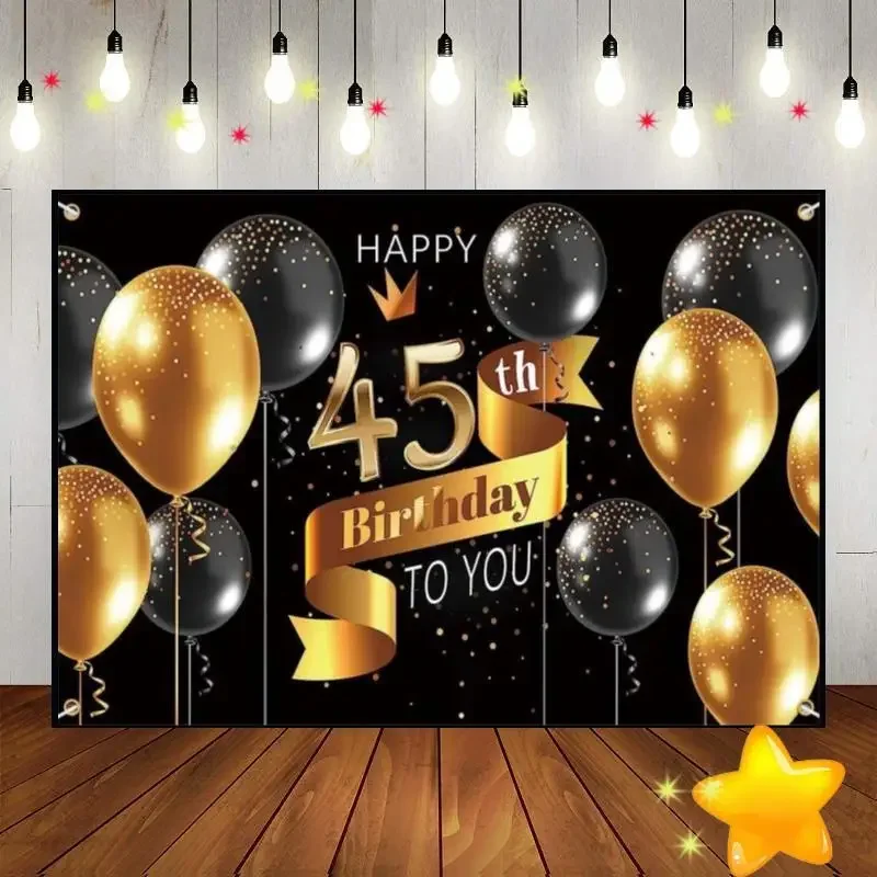 Happy 42/43/44/45/50th Birthday Style Background Decoration Lantern Green Screen Greenery Photo Gold Blue White Photography Rose