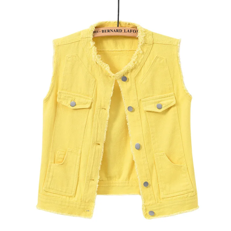 Spring Summer Multi-color Denim Vest Women Short Waistcoat S-3XL Jean Coat O-neck Outerwear Casual Top Student Vests Jackets