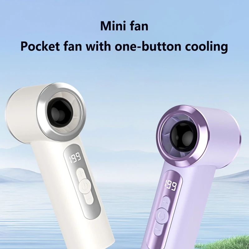Lenovo Portable Handheld Turbo Fan 199 Speed Levels USB Mini Fan Digital Display Pocket Fan Strong Wind Personal Cooling Fan