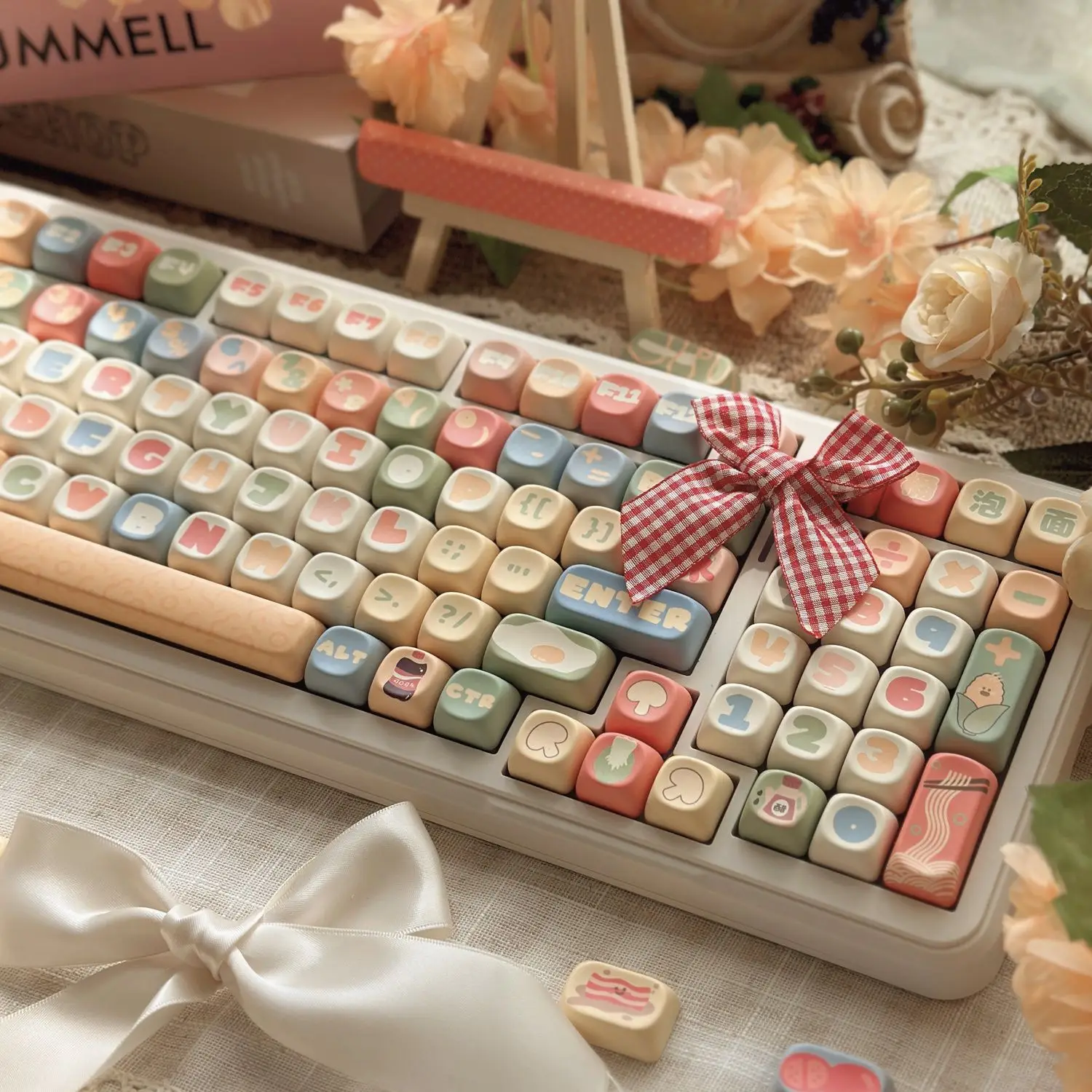 136 Keys Cute Keycap MOA Profile Instant Noodle Theme Keycap PBT Keycaps Dye-Sub Mechanical Keyboard for Made68 Mad68 Wooting 60
