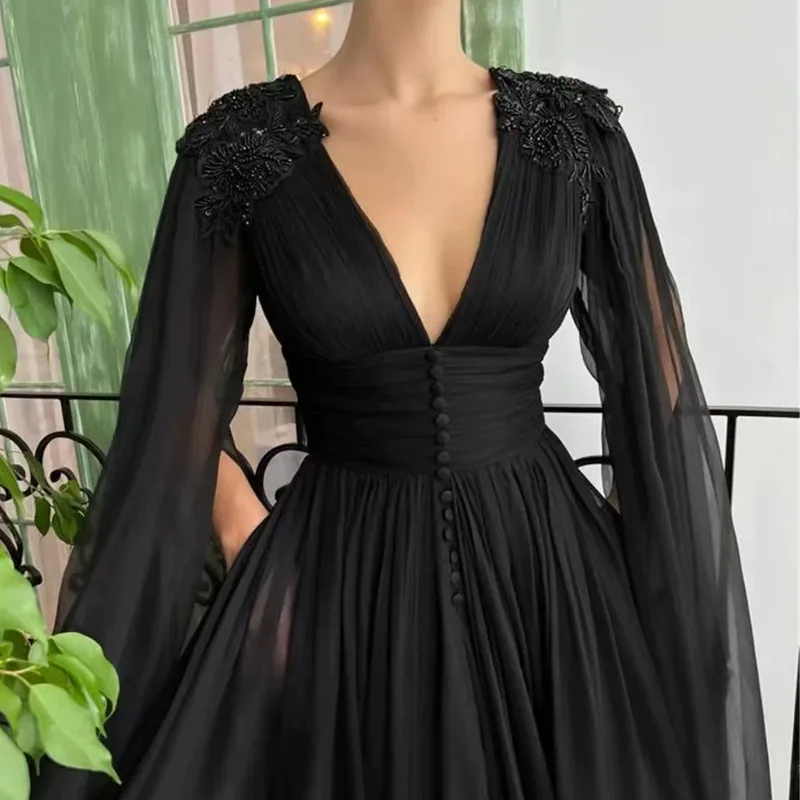 

2025 Spring V-Ne Lace Chiffon Gown Performance Evening Dr mid Waist Velvet Fabric Floral Splicing Ele Women's Dr