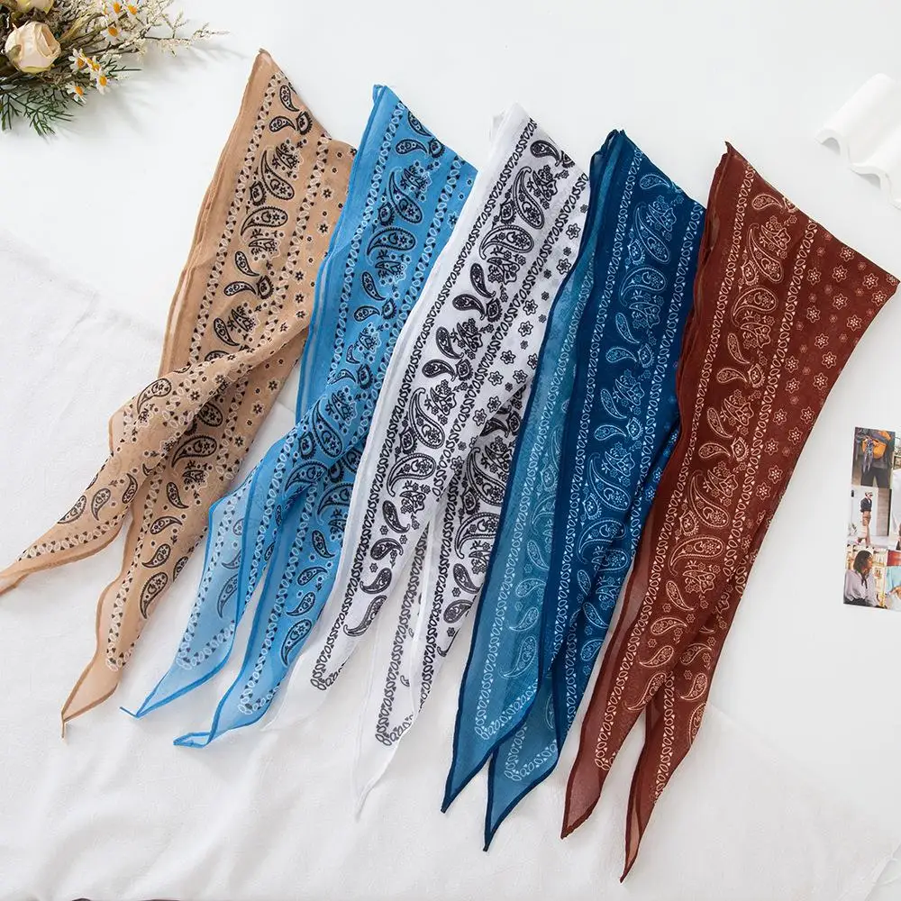 

Retro Cashew Flower Triangular Scarf double-side printed Headband Small Fresh Neckerchief Korean Triangle Neck scarf Shawls