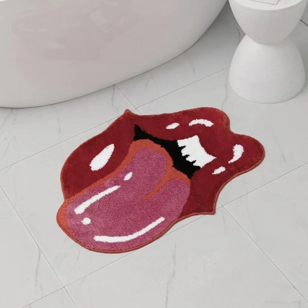 Red Lips Shaped Bath Mat Non Slip Washable Plush Floor Rug Creative Fashion Pattern Bathroom Bedroom Entryway Home Decor Mat