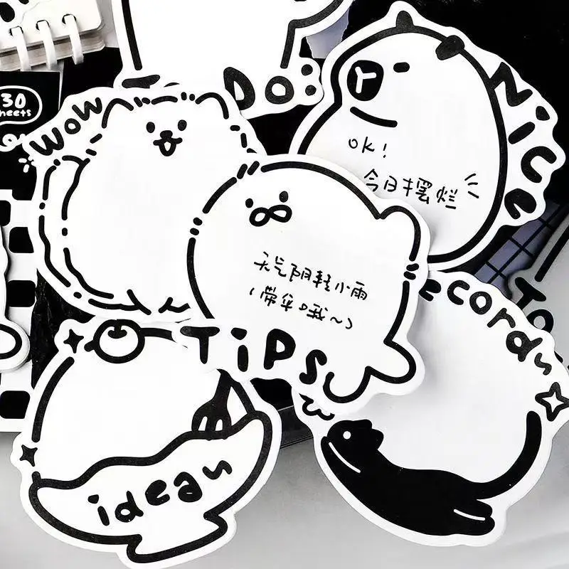 Kawai Special Shaped Note Paper Has Sticky Black and White Simple Student Stickers Handbook Note Stickers Material Paper Lovely