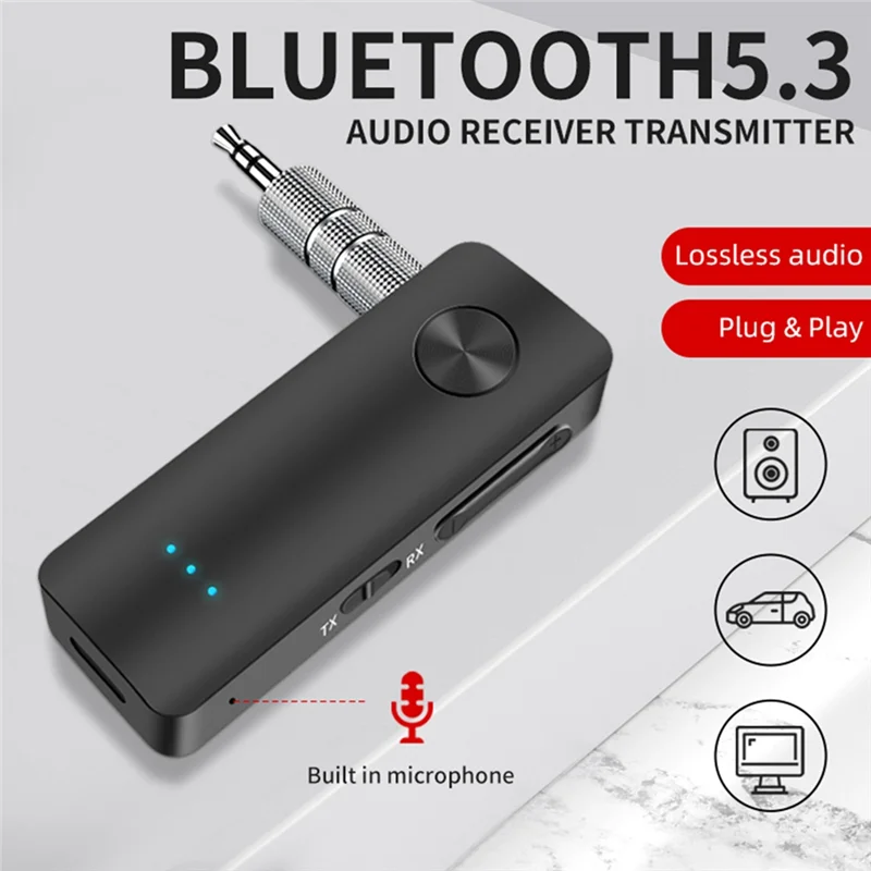 B92B-Bluetooth 5.3 Transmitter Receiver Adapter Wireless Audio For Car Music Headphone Speaker 3.5Mm Jack AUX Audio Adapter